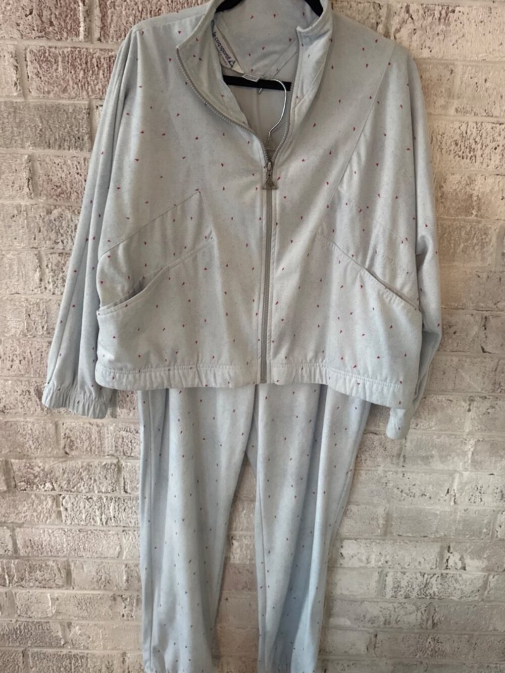 Vintage Le Coq Sportif Tracksuit Large Baby Blue Red Print 2 Piece France